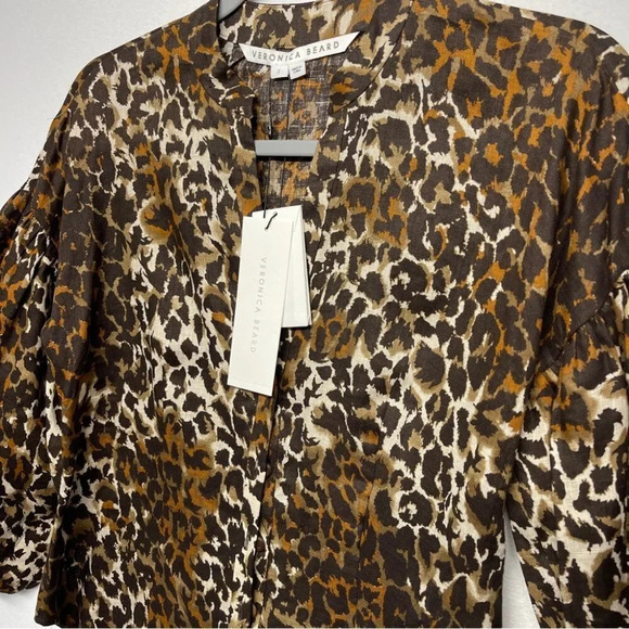 NWT Veronica Beard Aileen Puff-Sleeve Linen Leopard Top 2 - Picture 9 of 12